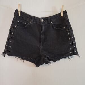 Topshop Moto Lace Side Mom Jean Short Black 6